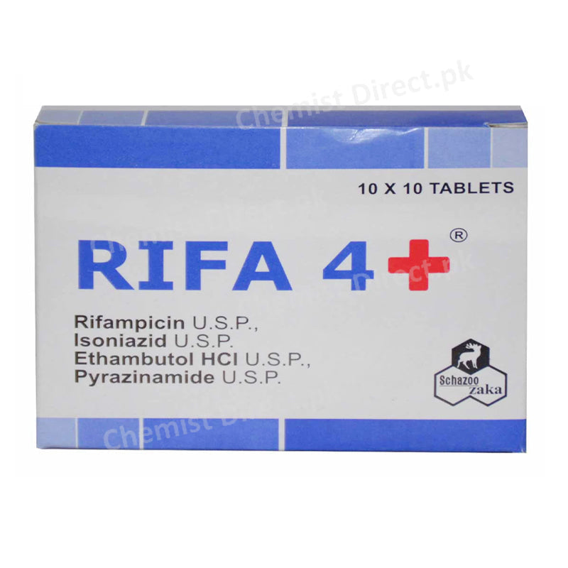 Rifa 4 Plus Tablet Anti-Tubercular Rifampicin 150mg, Ethambutol 275mg, Isoniazid 75mg, Pyrazinamide 400mg Schazoo Zaka Pharma
