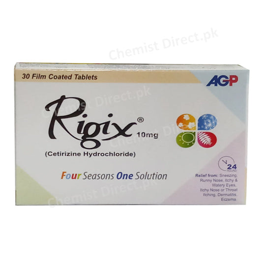 Rigix 10mg Tablet Cetirizine Dihydrochloride Anti-Histamine AGP Pharma