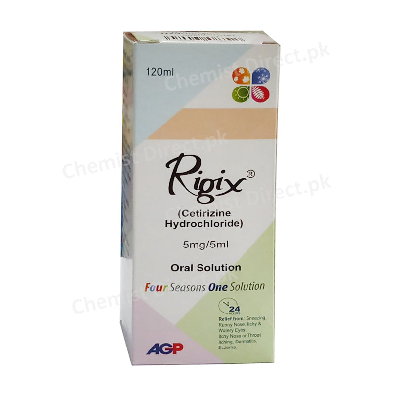 Rigix 5mg/5ml Syrup 120ml Cetirizine Dihydrochloride AGP Pharma Anti-Histamine