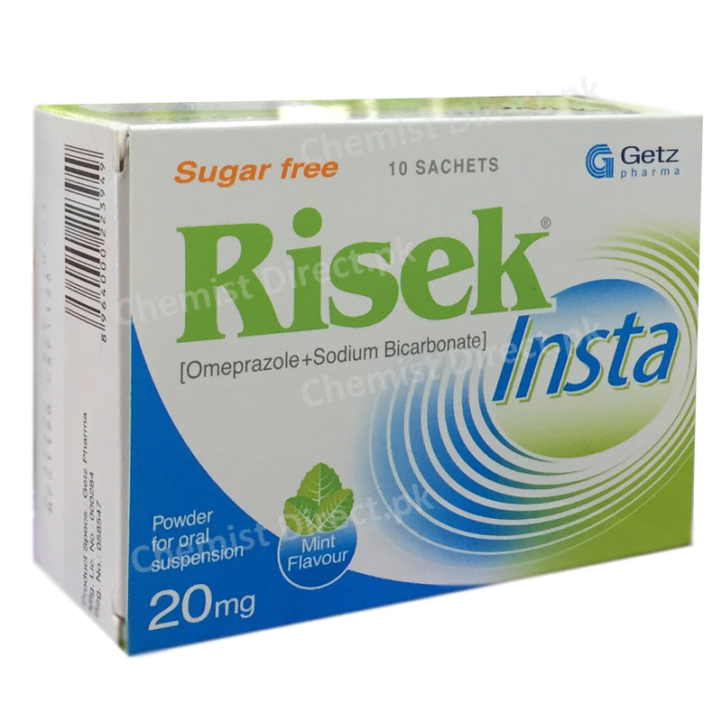 Risek Insta 20mg Sachets Getz Pharma Pakistan Pvt Ltd Anti Ulcerant Omeprazole Sodium Bicarbonate