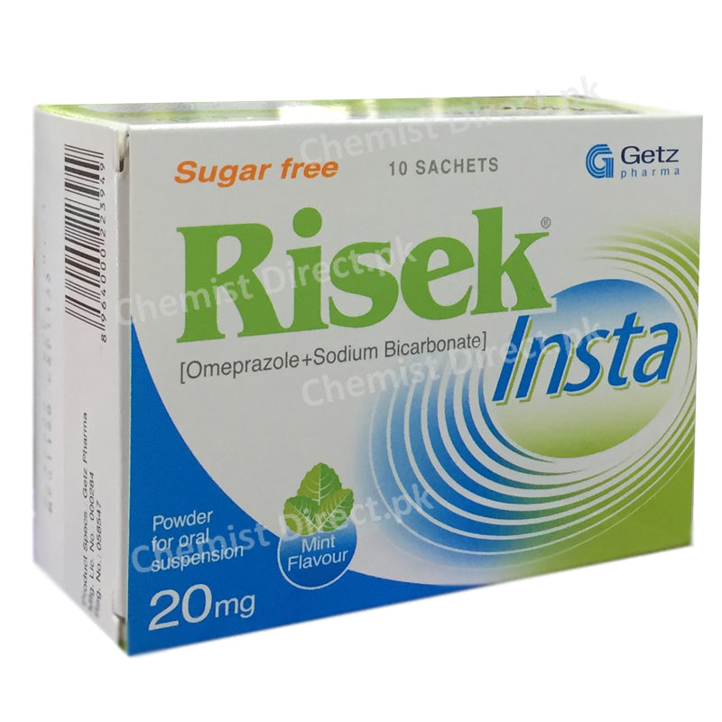 Risek Insta 20mg Sachets Getz Pharma Pakistan Pvt Ltd Anti Ulcerant Omeprazole Sodium Bicarbonate