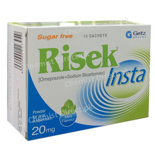 Risek Insta 20mg Sachets Getz Pharma Pakistan Pvt Ltd Anti Ulcerant Omeprazole Sodium Bicarbonate