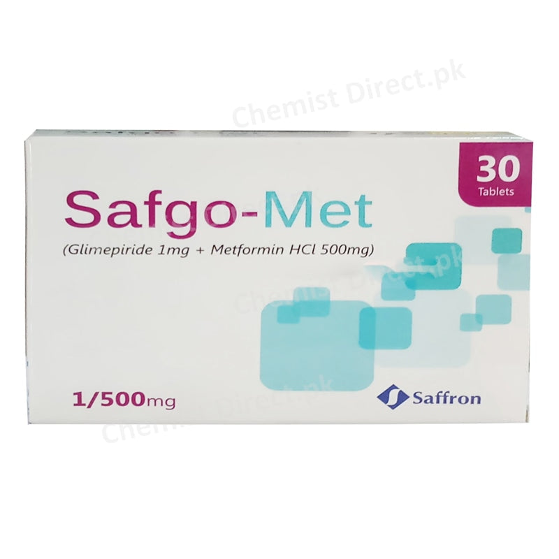 Safgo Met 1 500mg Tablet Saffron Pharmaceuticalpvt ltd Orla  Hypoglycemic Glimepiride 2mg_ Metaformin HCl 500mg