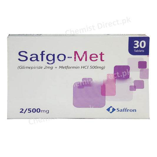     Safgo Met 2 500mg Tablet Saffron Pharmaceutical pvt ltd Oral Hypoglycemic Glimepiride 2mg_ Metaformin HCl 500mg