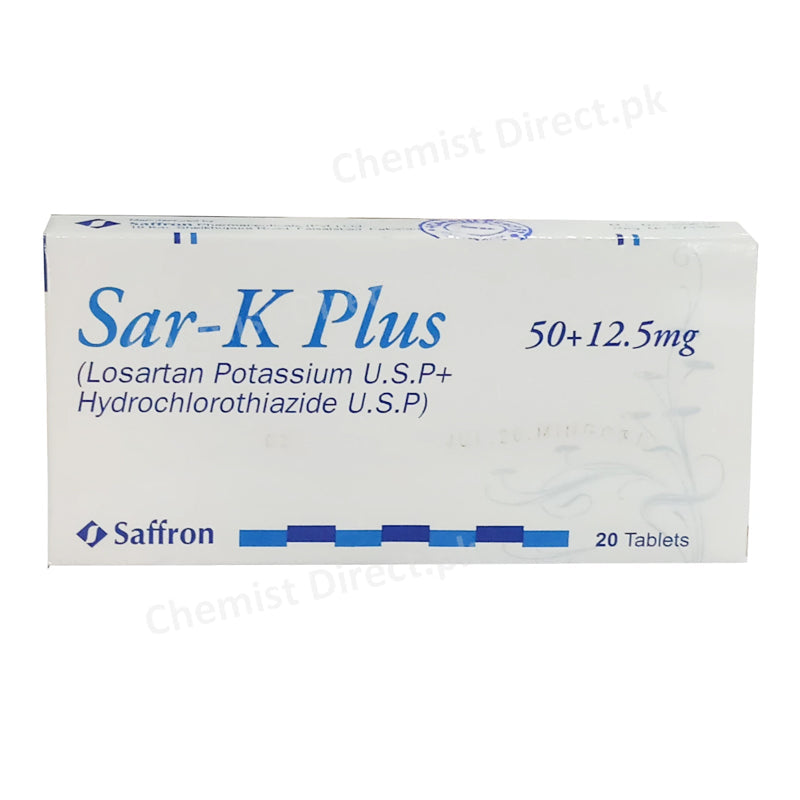 Sar-K Plus 50+12.5mg Tablet Anti-Hypertensive Losartan Potassium + Hydrochlorothiazide Saffron Pharmaceuticals