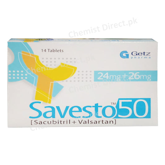 Savesto 50 Tablet 24mg 26mg 14 Get Pharma Pvt Ltd Chronic Heart Failure Sacubitril_ Valsartan