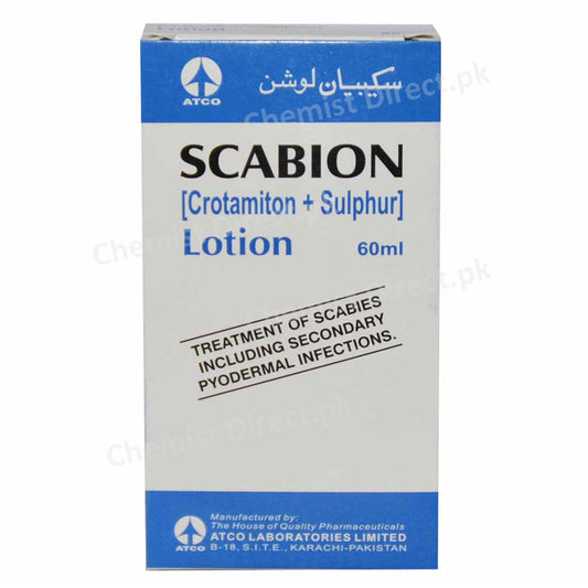 Scabion Lotion 60ml Atco Laboratories Pvt_ Ltd Scabicide Each  100gm Of Lotion Contains Crotamiton 10gm_ Sulphur 2gm