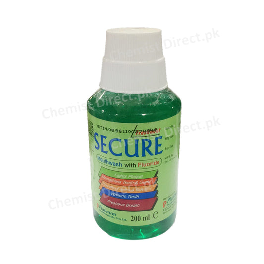 Secure 200ml Mouth Wash Sodium Monoflurophosphate Platinum Pharma