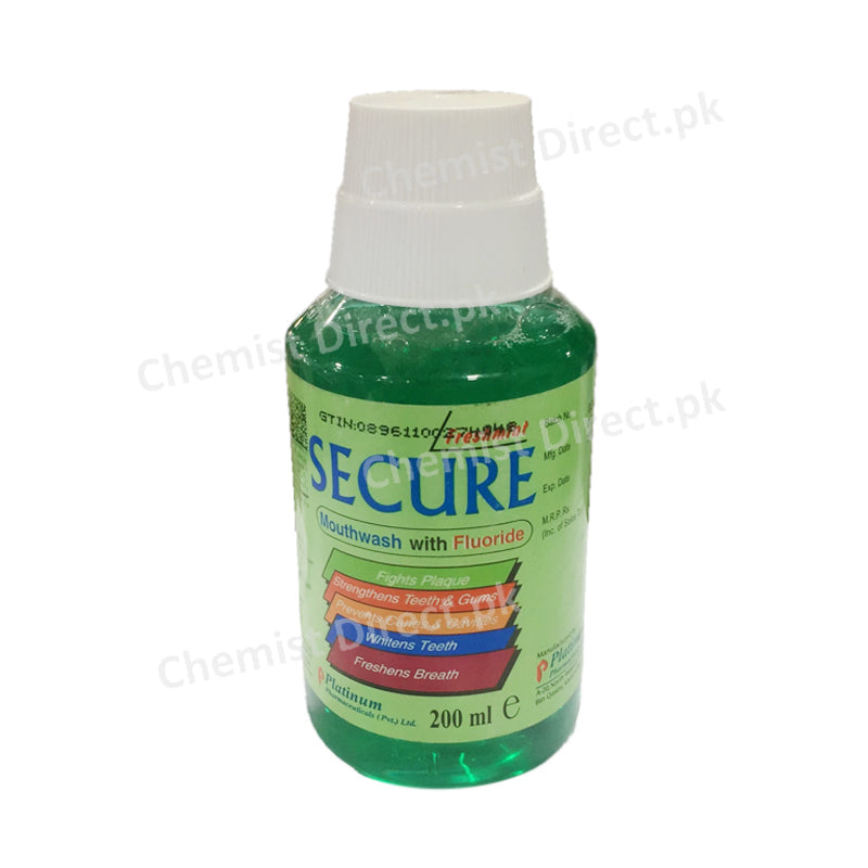 Secure 200ml Mouth Wash Sodium Monoflurophosphate Platinum Pharma
