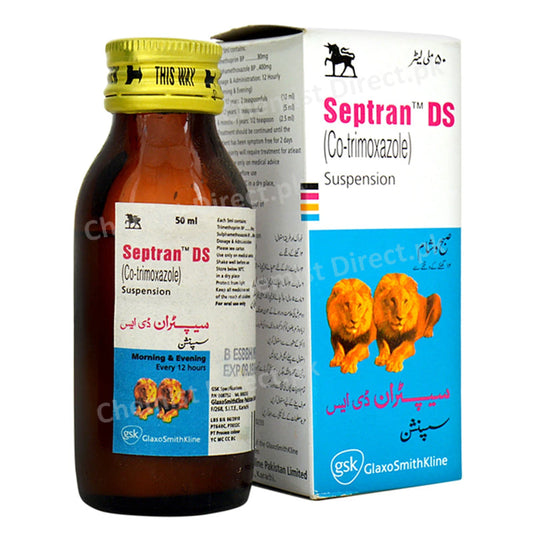 Septran DSSyp 50ml Glaxosmithkline Pakistan Limited Anti Bacterial Each 5ml contains Sulfamethoxazole 400mg Trimethoprim 80mg