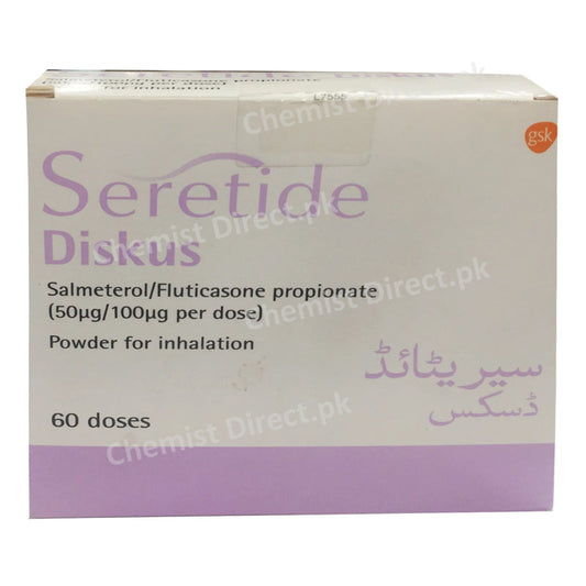 Seretide Diskus 50 100mcg Inhaler GlaxoSmithKline B 2 Stimulant_ Corticosteroids Fluticasone Propionate_ Salmeterol Xinafoate