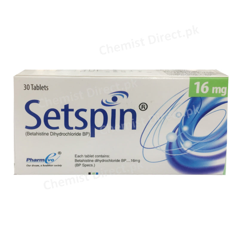 Setspin 16mg Tablet Betahistine Dihydrochloride BP Pharmevo