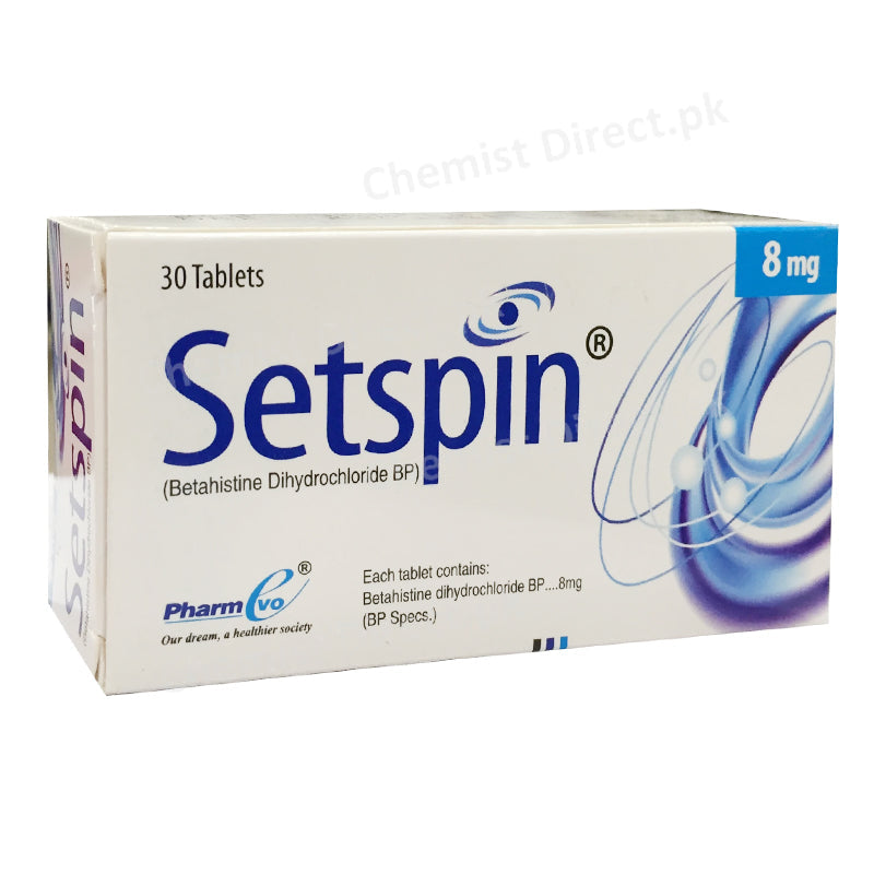 Setspin 8mg Tablet Betahistine Dihydrochloride BP Pharmevo