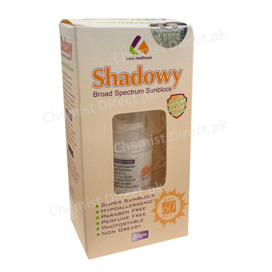 Shadowy Spf 60 Pa++ Broad Spectrum Sunblock 30Gm Skin Care