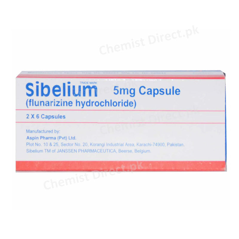 Sibelium 5mg Capsule Flunarizine hydrochloride Aspin Pharma Selective Calcium Blocker