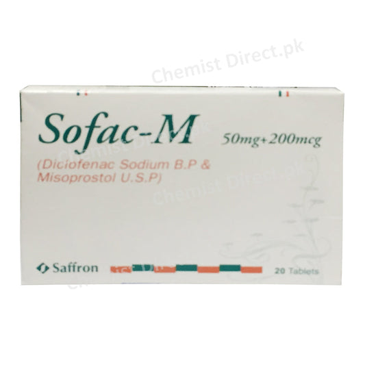 Sofac-M 50mg +200mcg Tablet Diclofenac Sodium B.P & Misoprostol U.S.P  Saffron Pharmaceuticals Nsaid