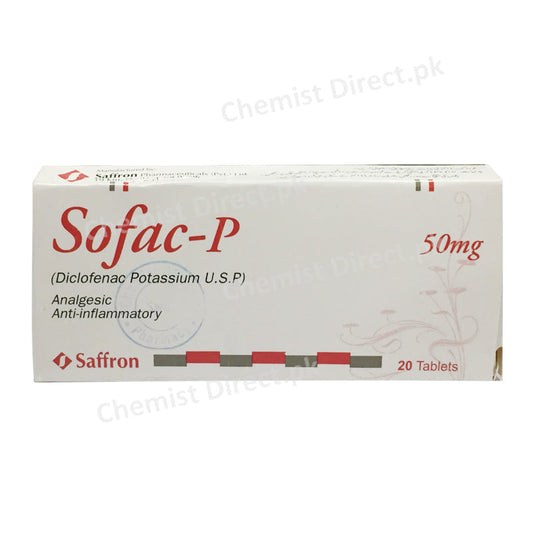 Sofac-P 50mg Tablet Diclofenac Potassium U.S.P Nsaid Saffron Pharmaceuticals