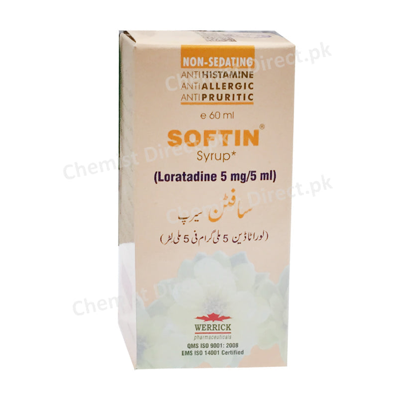 Softin Syrup 5mg/5ml 60ml Loratadine Anti-Histamine Werrick Pharmaceuticals