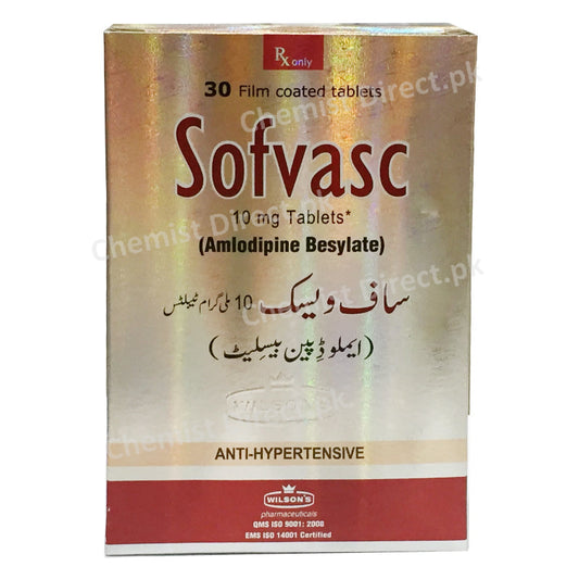 Sofvasc 10mgTablet Wilson s Pharmaceuticals Anti Hypertensive Amlodipine as Besylate 10mg
