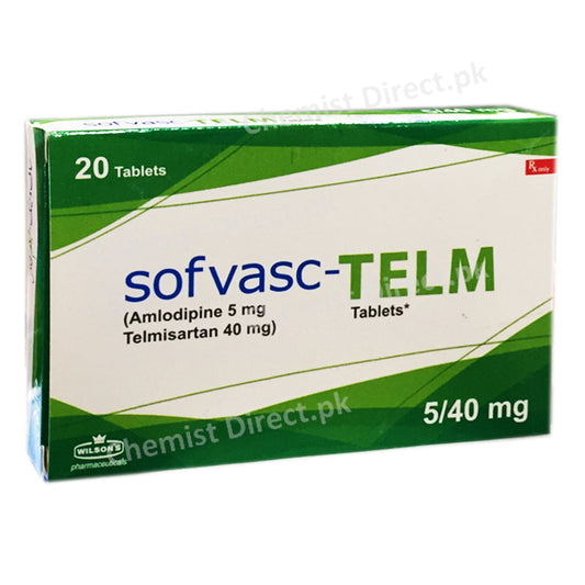     Sofvasc Telm 5 40mg Tablet Wilson Pharma Amlodipine 5mg Telmisartan 40mg.