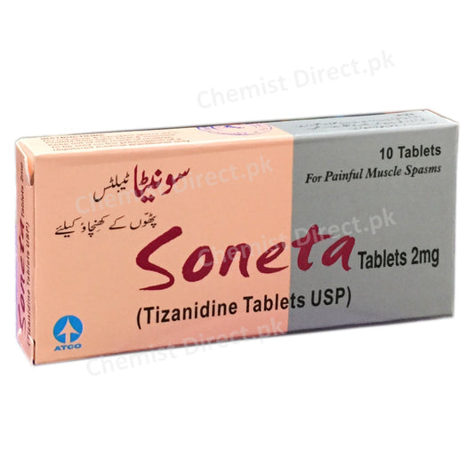 Soneta 2mg Tablet ATCO LABORATORIES  PVT) LTD Skeletal Muscle Relaxant Tizanidine