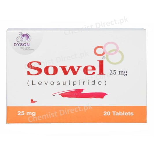 Sowel 25mg Tablet Levosulpiride Gastroprokinetic/Psychosis Dyson Research Laborstories
