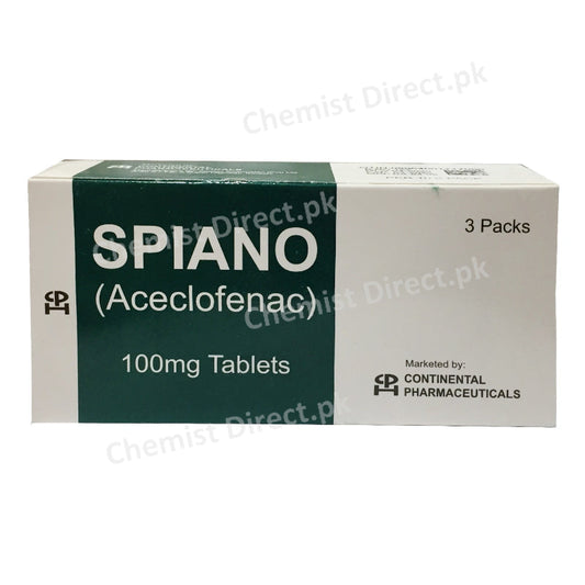 Spiano 100mg Tablet Continental Pharmaceuticals NSAID Aceclofenac