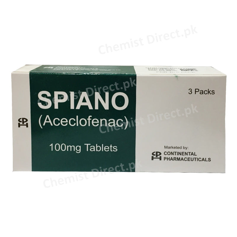 Spiano 100mg Tablet Continental Pharmaceuticals NSAID Aceclofenac