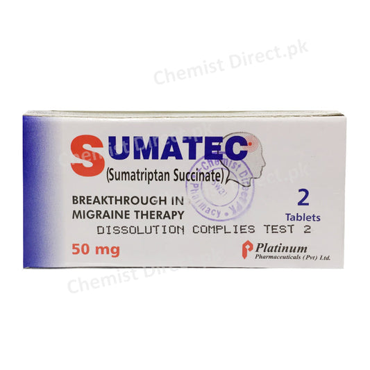 Sumatec 50mg Tablet Sumatriptan Succinate Anti-Migraine Platinum Pharmaceuticals