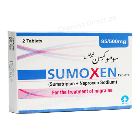 Sumoxen 85/500mg Tablet Sumatriptan + Naproxen Sodium Anti-Migraine Atco laboratories