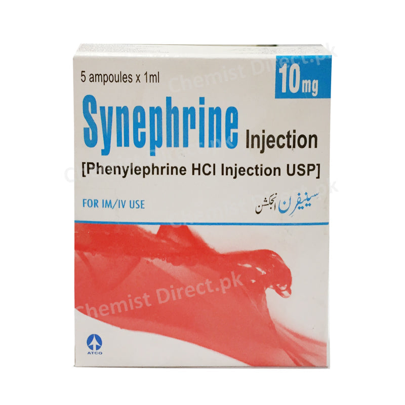 Synephrine 10mg Injection Phenylephrine HCl Alpha-Adrenergic Agonist Atco Laboratories IM/IV