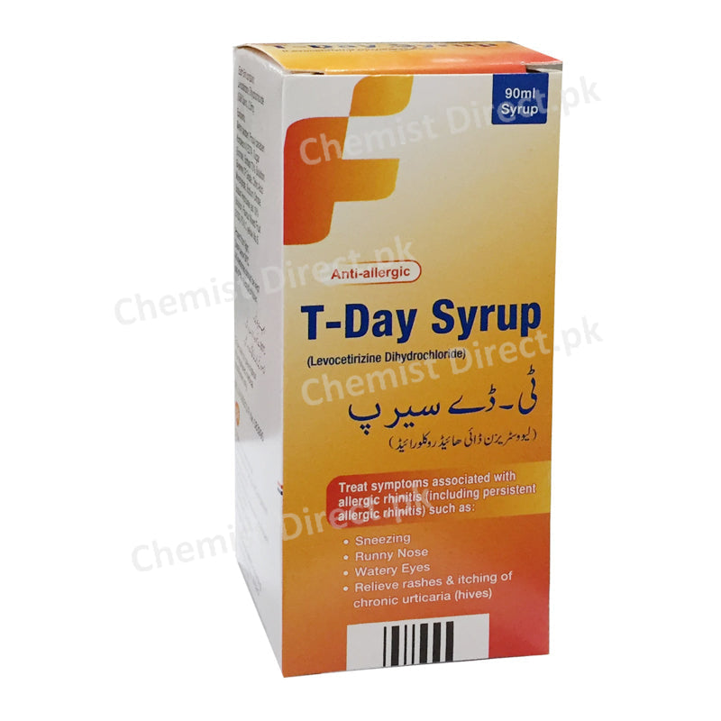 T-Day Syrup 90ml Levocetirizine Dihydrochloride Anti-allergic GSK Healthcare