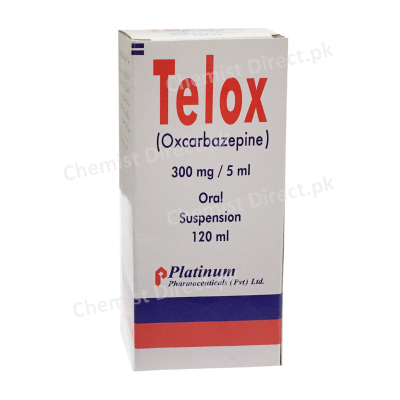 Telox oral Suspension 300mg/5ml 120ml Oxcarbazepine Platinum Pharmaceuticals Anti-Epileptic