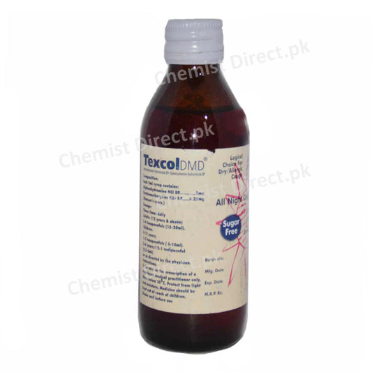 Texcol DMD 120ml Syrup Anti-Tussive Dextromethorphan Hydrobromide Raazee Therapeutics