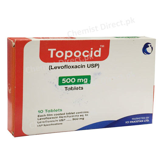 Topocid 500mg Tablet Levofloxacin USP Anti-bacterial ICI Pakistan