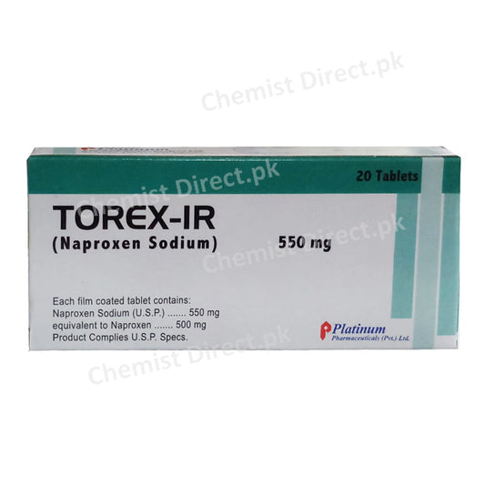 Torex-IR 550mg Tablet Naproxen Sodium Nsaid Platinum Pharmaceuticals 