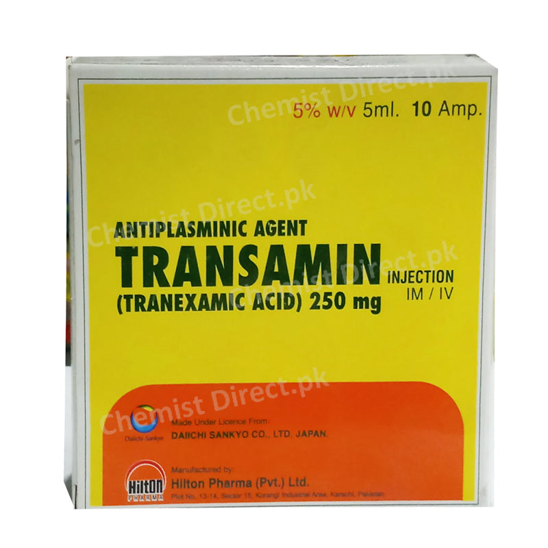 Transamin 250mg 5ml Injection Tranexamic Acid Anti-Fibrinolytic Hilton Pharma