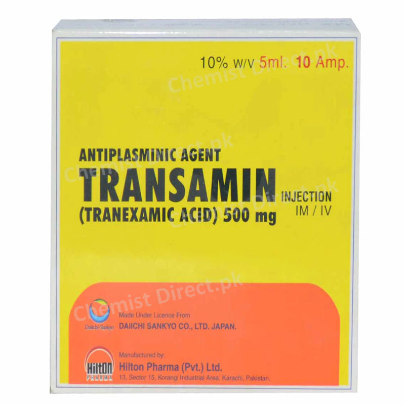 Transamin 500mg 5ml Injection Hilton Pharma Pvt_ Ltd Anti Fibrinolytic Tranexamic Acid