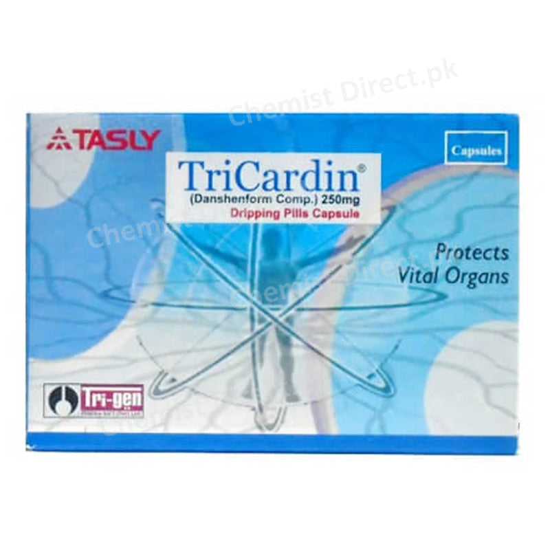 TriCardin 250mg Capsule Trigen pharmaceutical Cardiovascular Tonic Salvia miltiorrhiza 207m   Notoginseng 40.5mg_ Borneol 2.5mg