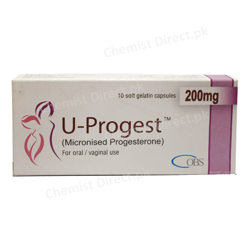     U Progest 200mg Capsule Obs Pharma Hormonal Products Progesteron  Secondary amenorrhoea_ Pre menstrual syndrome