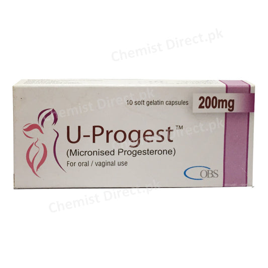     U Progest 200mg Capsule Obs Pharma Hormonal Products Progesteron  Secondary amenorrhoea_ Pre menstrual syndrome