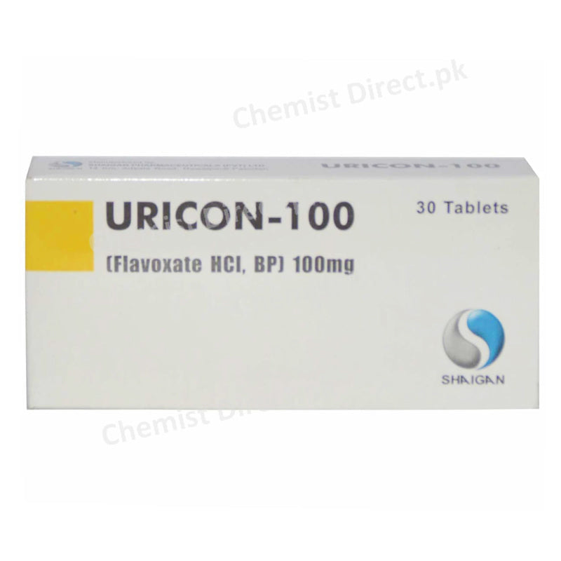 Uricon-100 Tablet Flavoxate HCl Bp 100mg Shaigan Pharmaceuticals Anti-Spasmodic