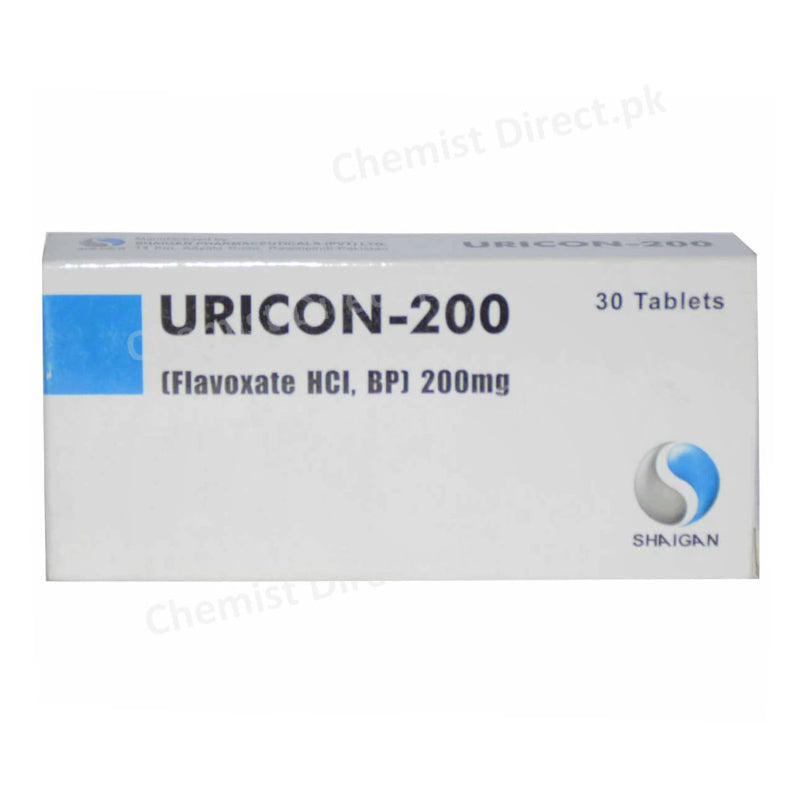 Uricon-200 Tablet Flavoxate HCl Bp 200mg Shaigan Pharmaceuticals Anti-Spasmodic