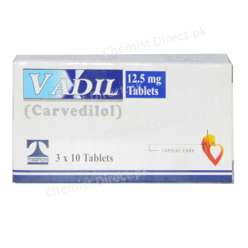 Vadil 12.5mg  Tablet Tabros Pharma Pvt Ltd Beta Blocker Carvedilol