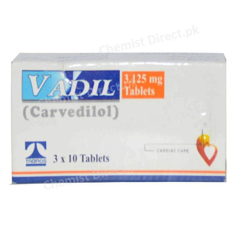Vadil 3.125mg Tablet Tabros Pharma Pvt Ltd Beta Blocker Carvedilol