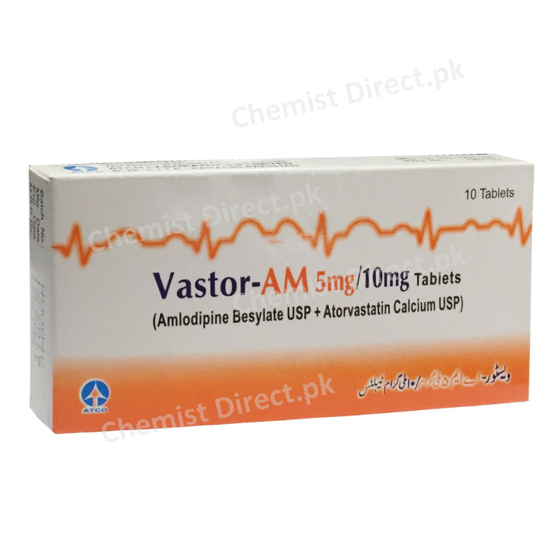 Vastor AM 5mg/10mg Tablet Amlodipine Besylate USP + Atorvastatin Calcium USP Atco Pharma