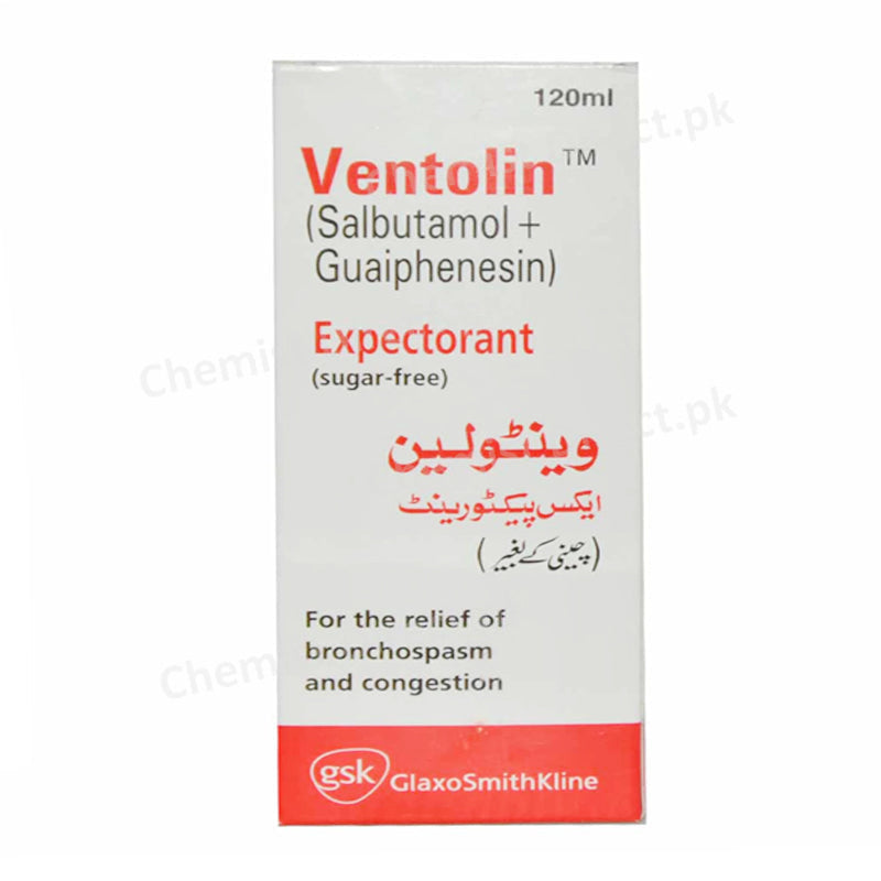 Ventolin Expectorant Syrup 120ml Salbutamol+Guaiphenesin B2-Stimulant GlaxoSmithKline