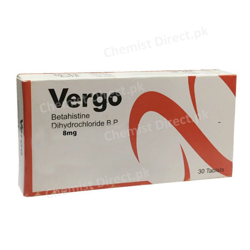 Vergo 8mg Tablet Betahistine Dihydrochloride B.P Anti-vertigo Genetics Pharmaceuticals