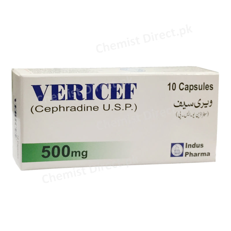 Vericef 500mg Capsule Cephradine USP Antibiotic Indus Pharma