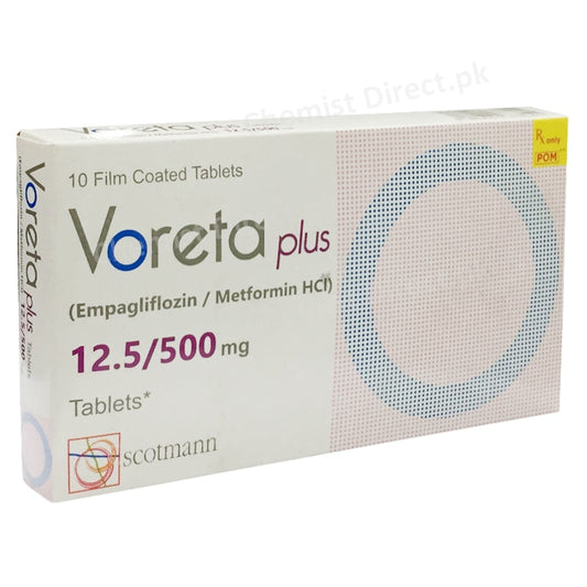 Voreta Plus Tablet 12.5/500mg Scotmann Pharmaceuticals Oral Hypoglycemic Empagliflozin 12.5mg, Metformin 500mg